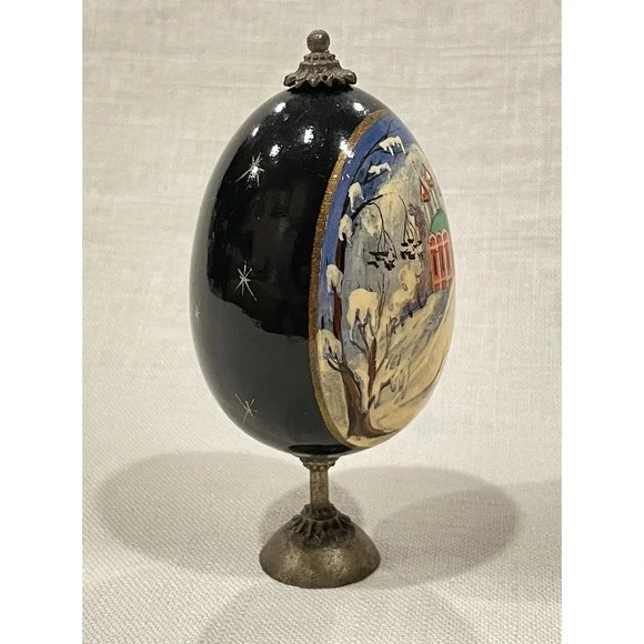 Vintage Russian Hand Painted Lacquer Egg Winter Orthodox Church Signed Usov - Picture 4 of 16